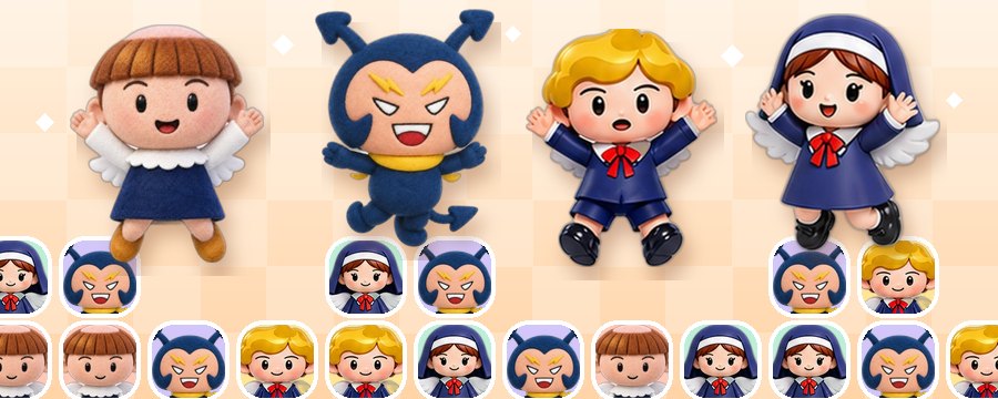 バンザイするパタピコ・デビ・なかまたちと、キャラクターのブロック